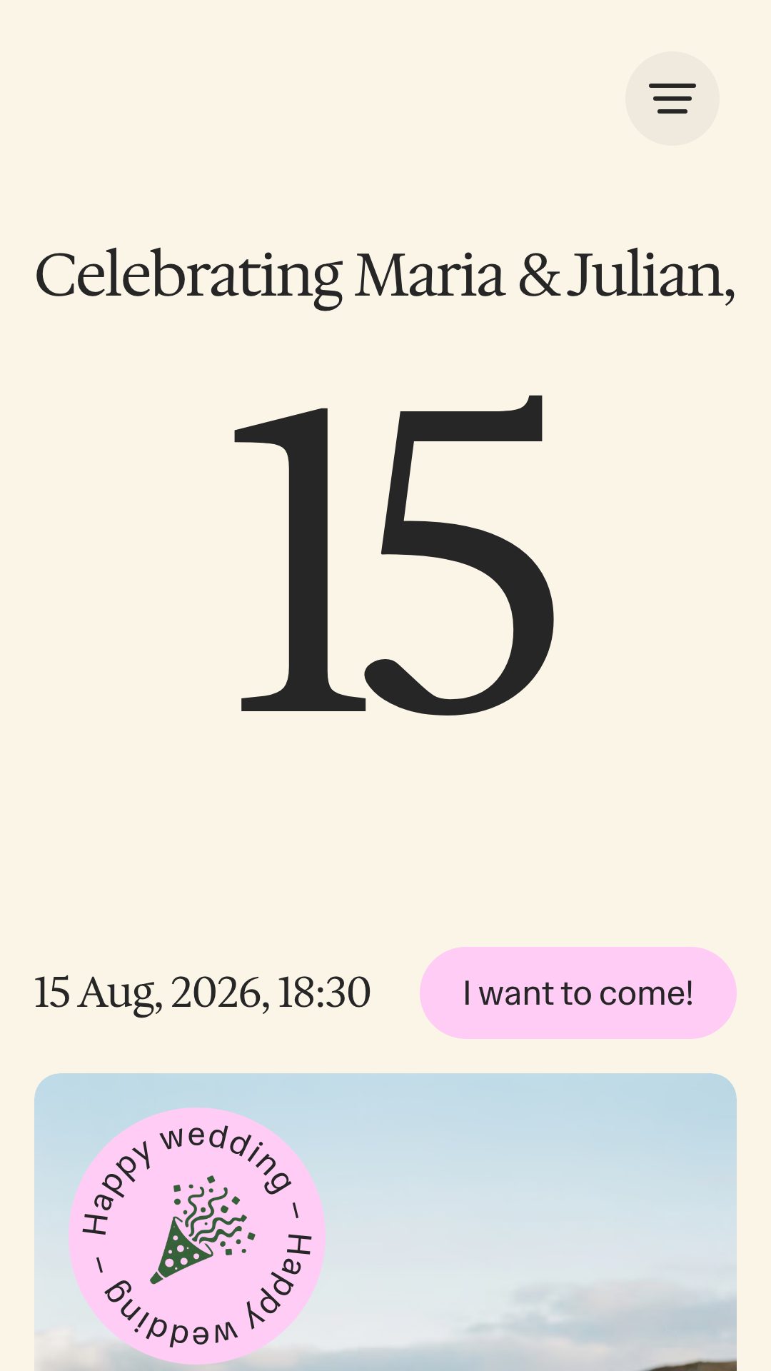 Forty digital wedding invitation preview on mobile