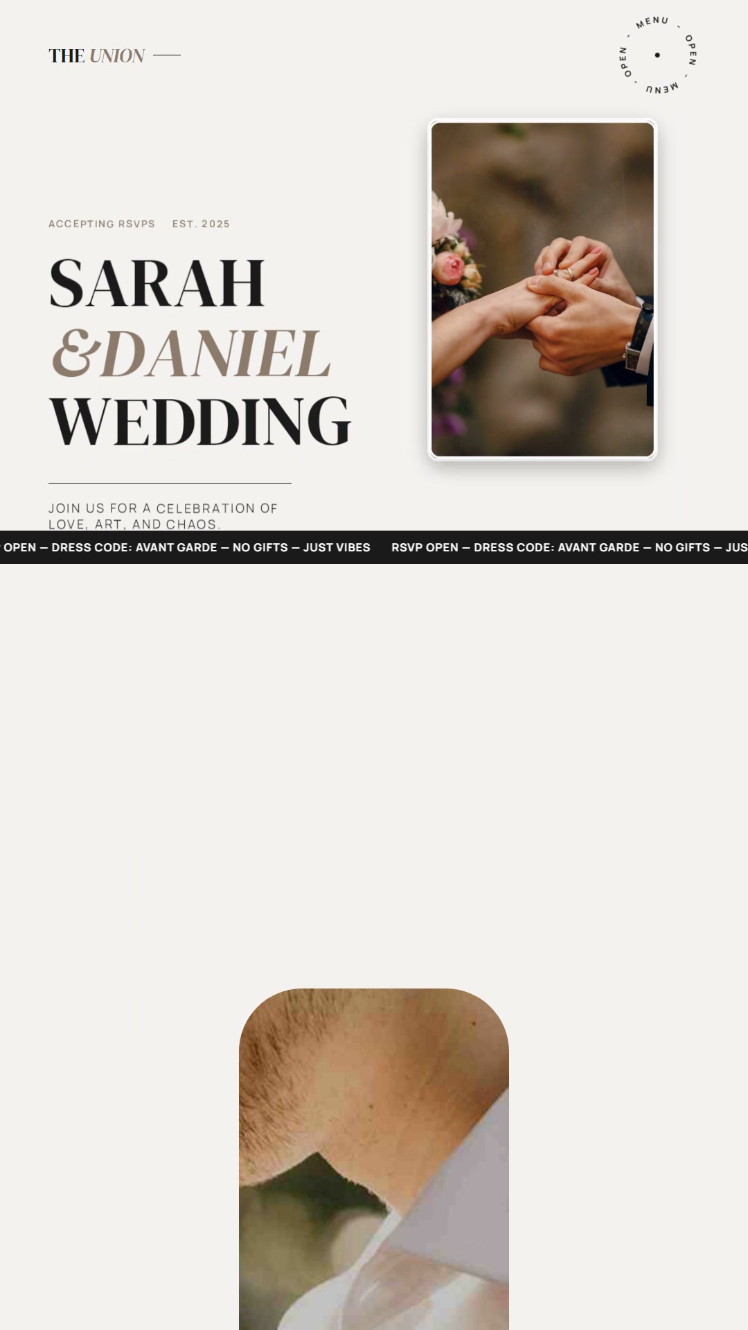 Union digital wedding invitation preview on mobile